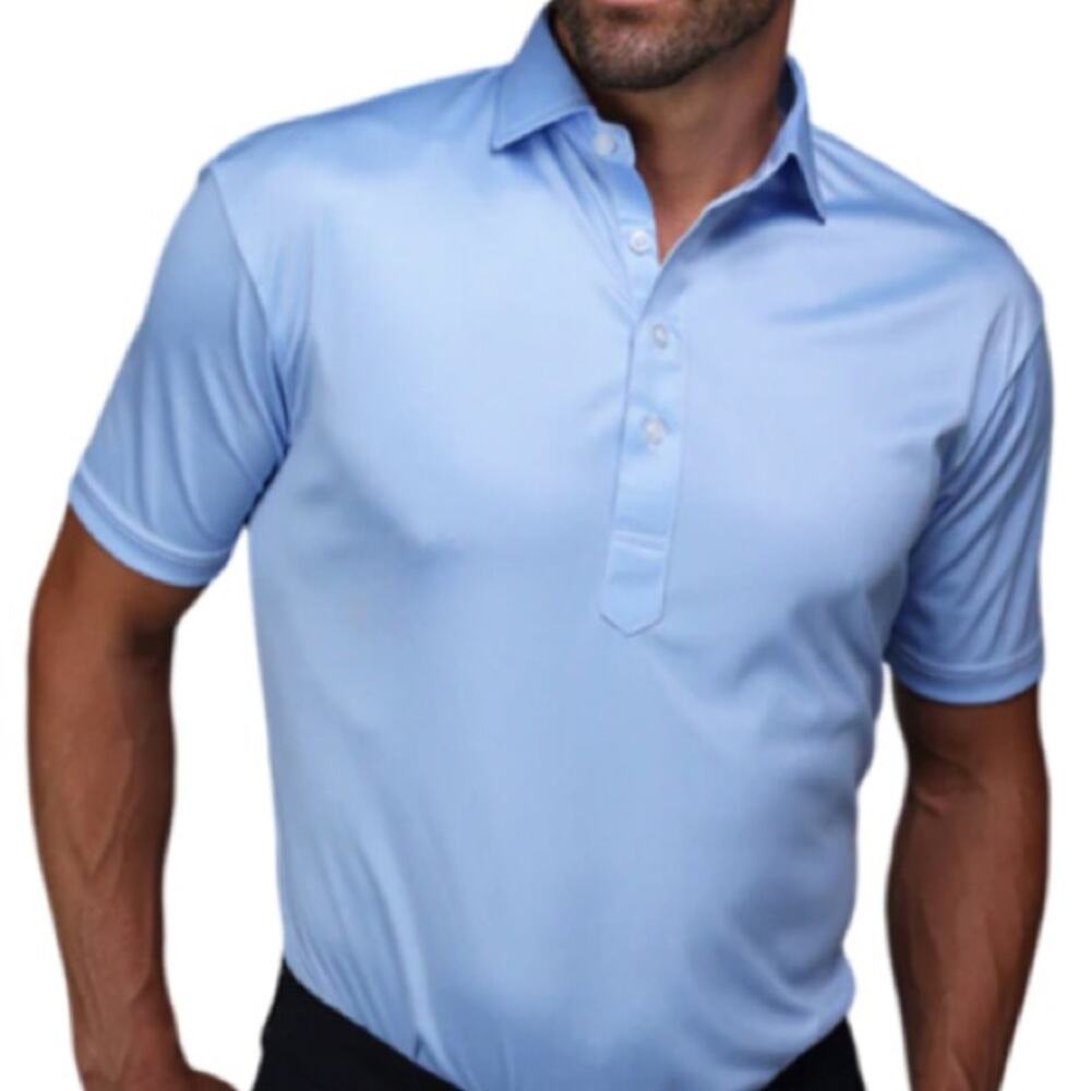 Collars & Co. Semi-Spread Collar Polo - Light Blue Herringbone S